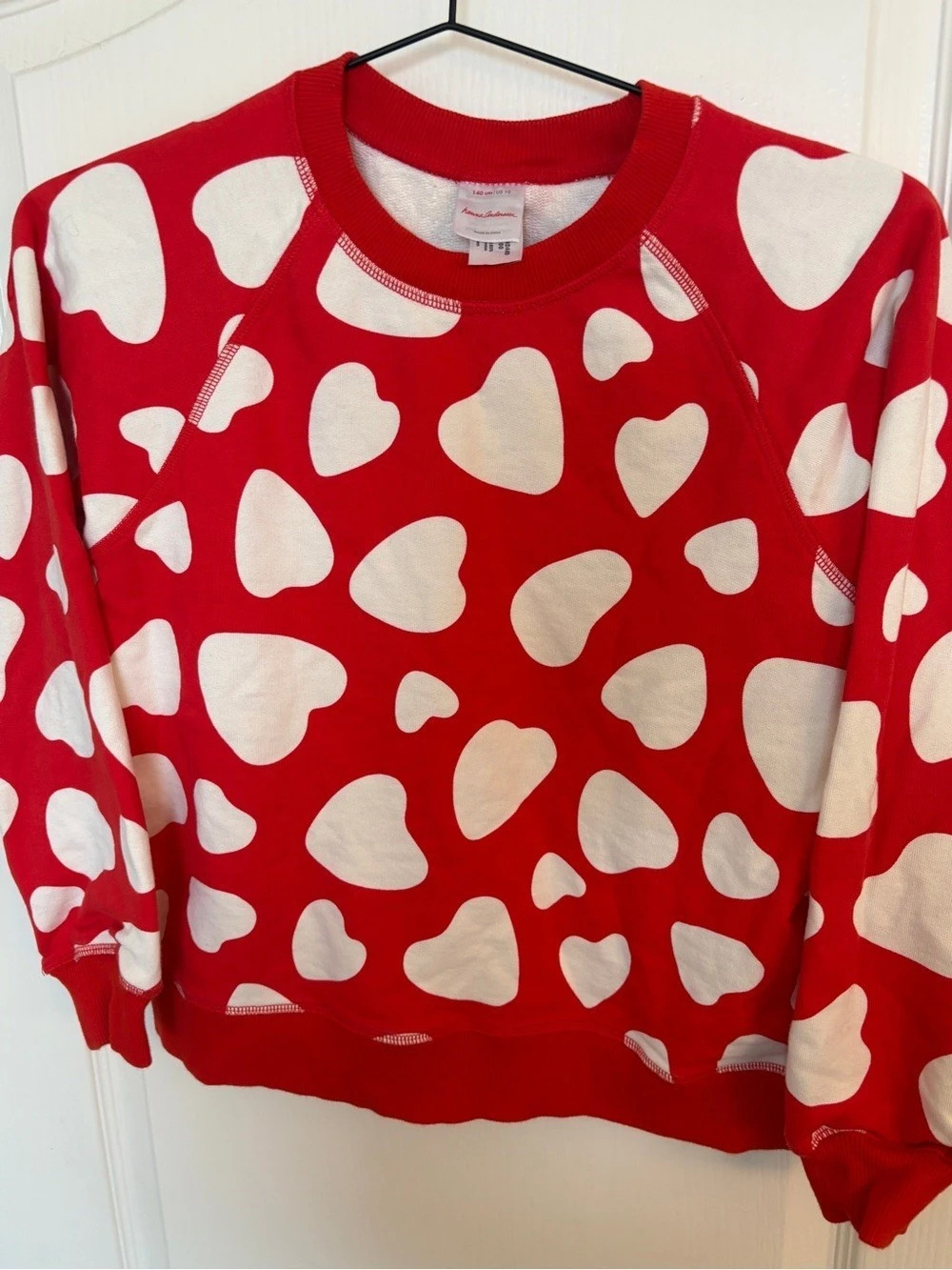 Hanna Andersson Red White Hearts On Hearts French Terry Sweatshirt Size 10 140cm